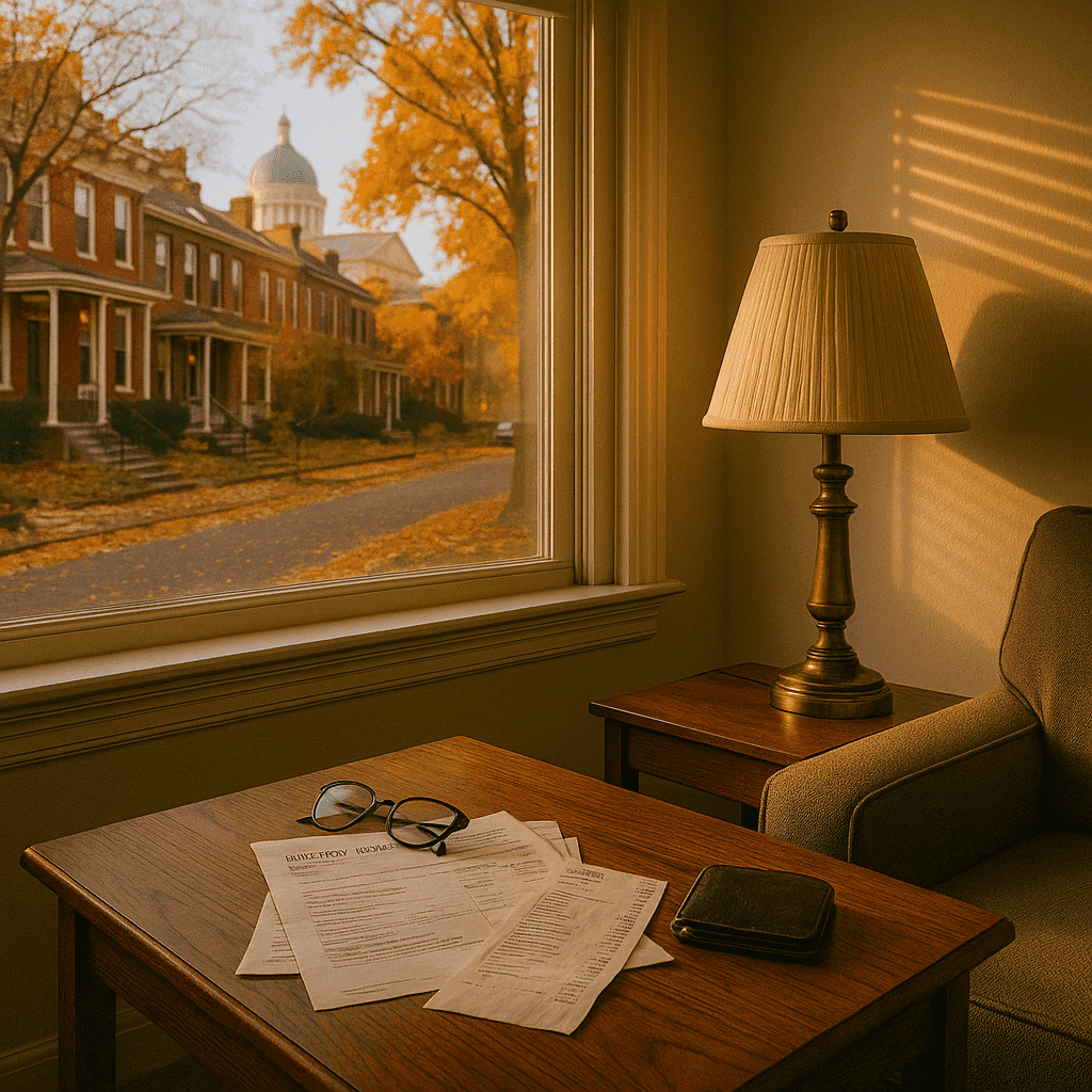 Virginia pre settlement funding theme with Richmond streets and financial paperwork at home