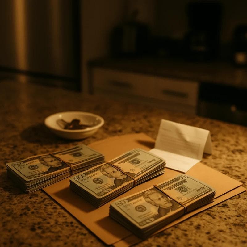 Multiple cash bundles on kitchen counter symbolizing repeated pre settlement advances