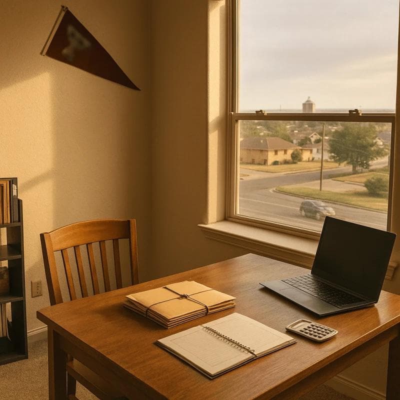 Lubbock home office with financial documents symbolizing pre settlement funding in Lubbock providing relief during ongoing personal injury claims