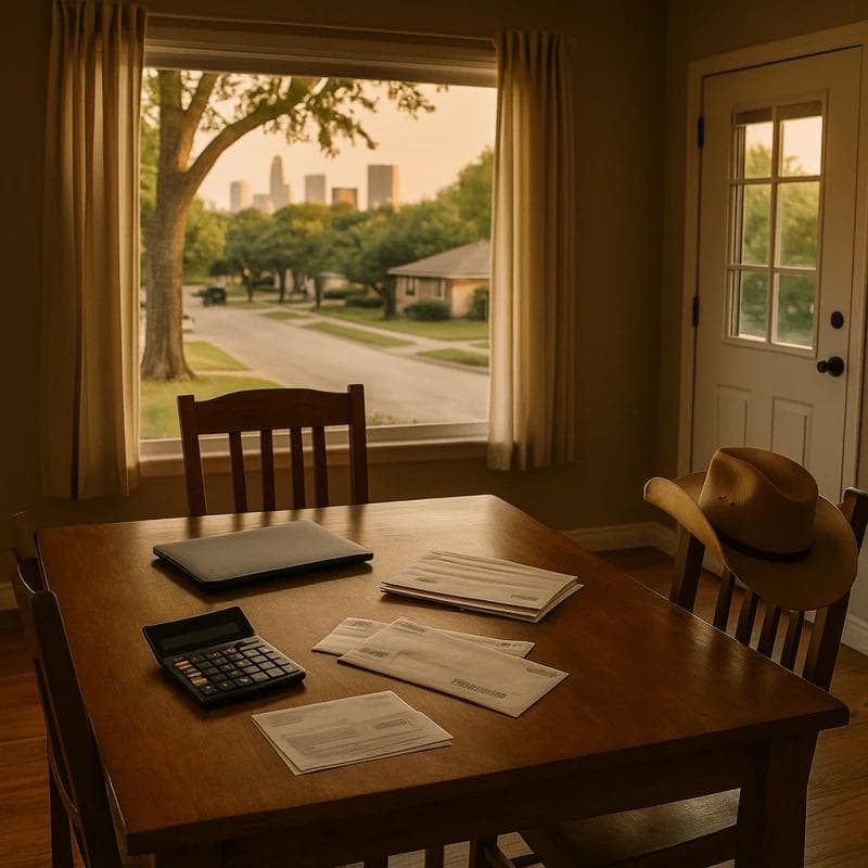 Fort Worth dining room with household bills representing pre settlement funding in Fort Worth supporting injured residents while cases are pending