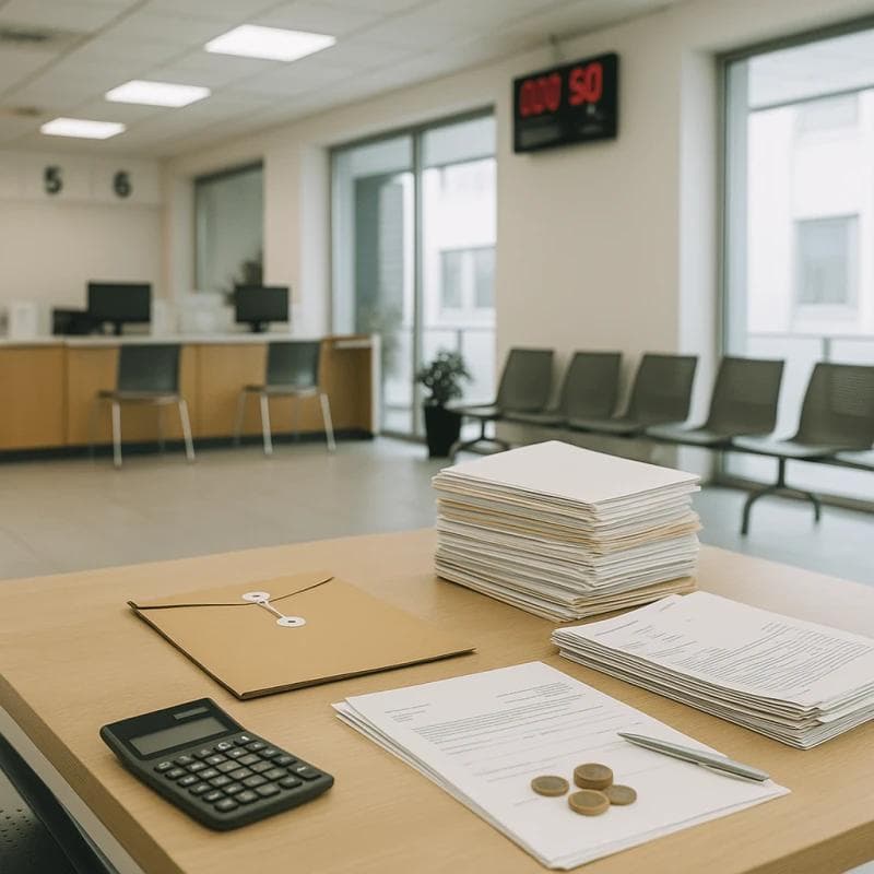 Government office waiting area symbolizing how legal funding interacts with public benefits and assistance