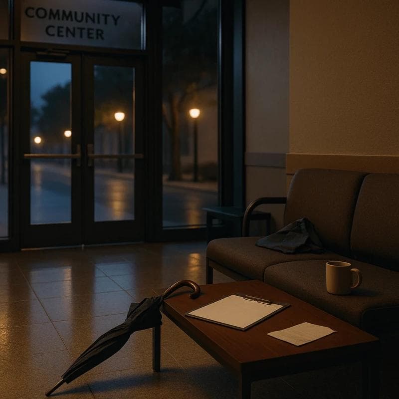 Civil Rights Legal Funding quiet community center entrance at dusk