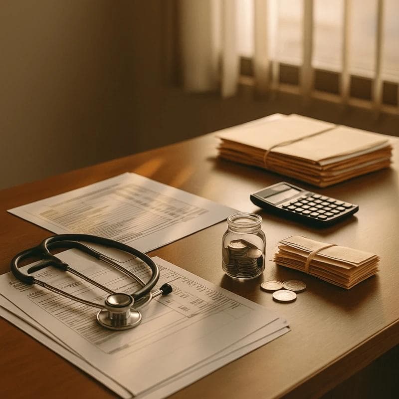 Medical liens affecting settlement funding amounts illustrated with bills and calculator