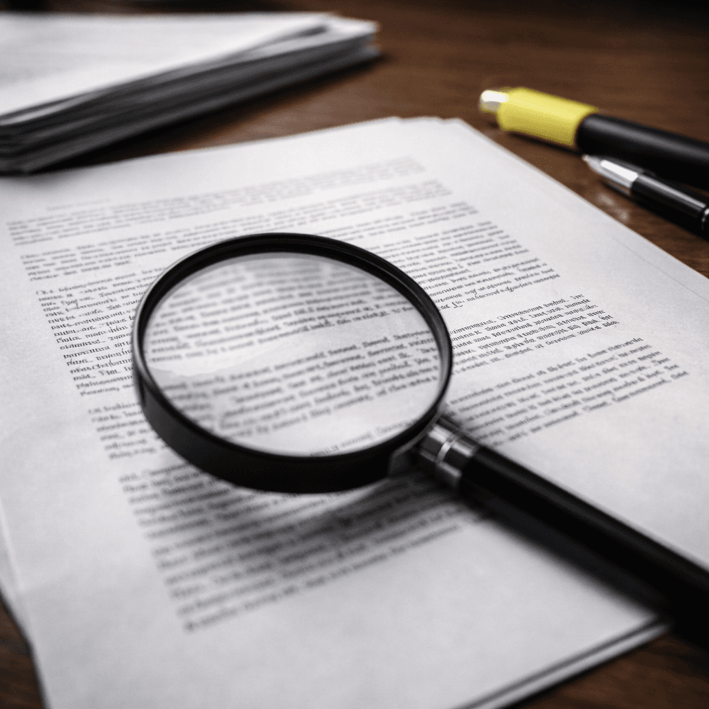 Legal documents with magnifying glass and highlighter symbolizing common lawsuit funding contract clauses decoded.