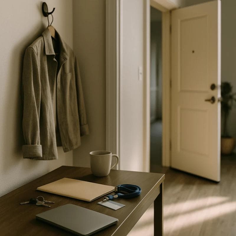 Wrongful Termination Legal Funding entryway scene with work items