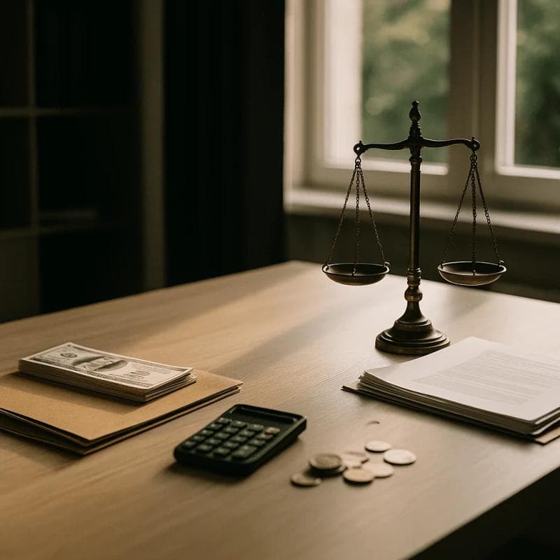 Legal funding versus personal loans comparison shown with money, scales, and documents