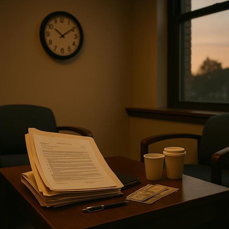 Office scene with clock and legal files highlighting personal injury settlement timing delays
