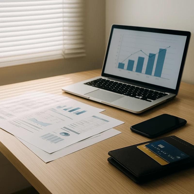 Pre-settlement funding and credit impact illustration with realistic financial documents and technology