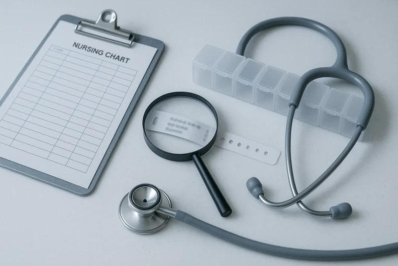 Stethoscope and nursing chart scene. Visual for nursing home neglect case evidence and funding support